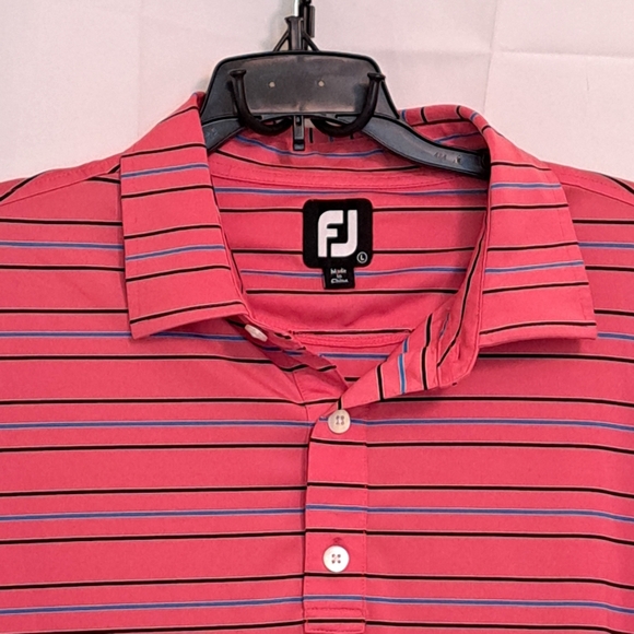 FootJoy Pink and Blue Striped Polo Shirt Size L #1 - Picture 3 of 7